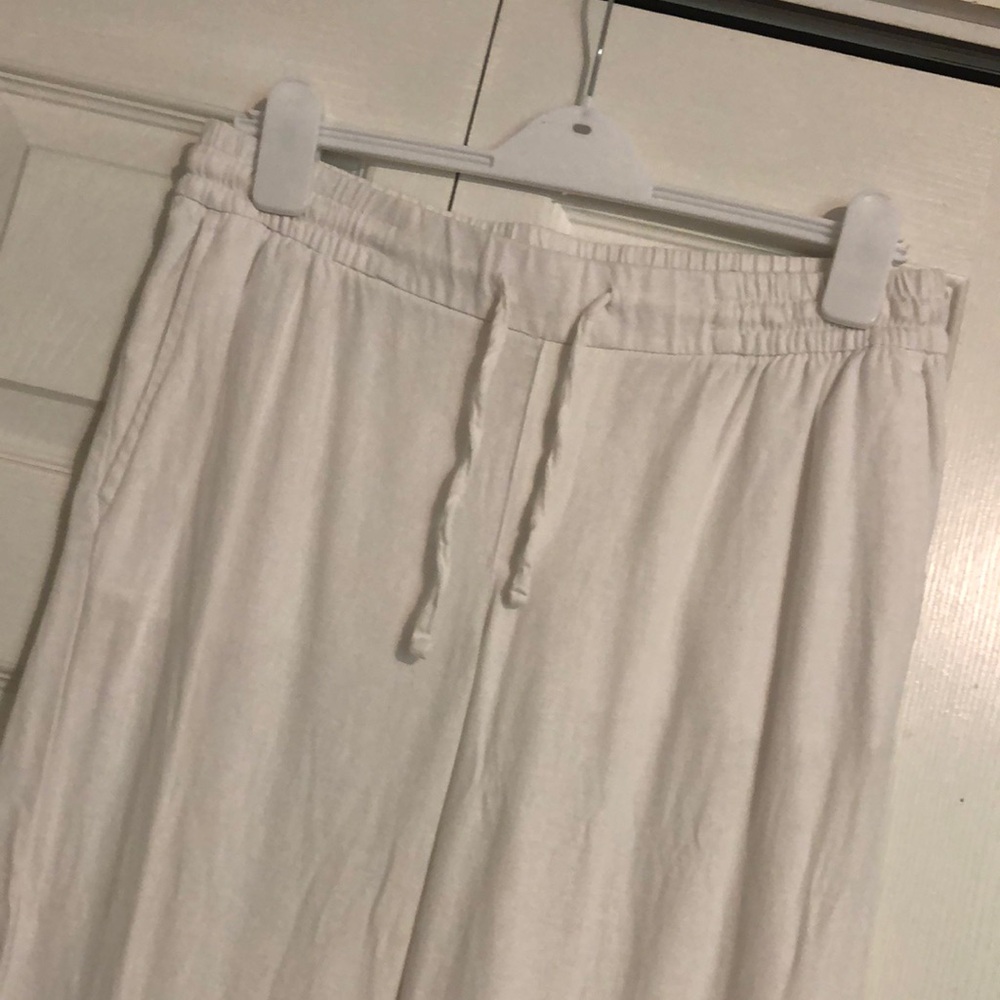 Old Navy Women's Bright White Linen Straight Leg Flowy Pants